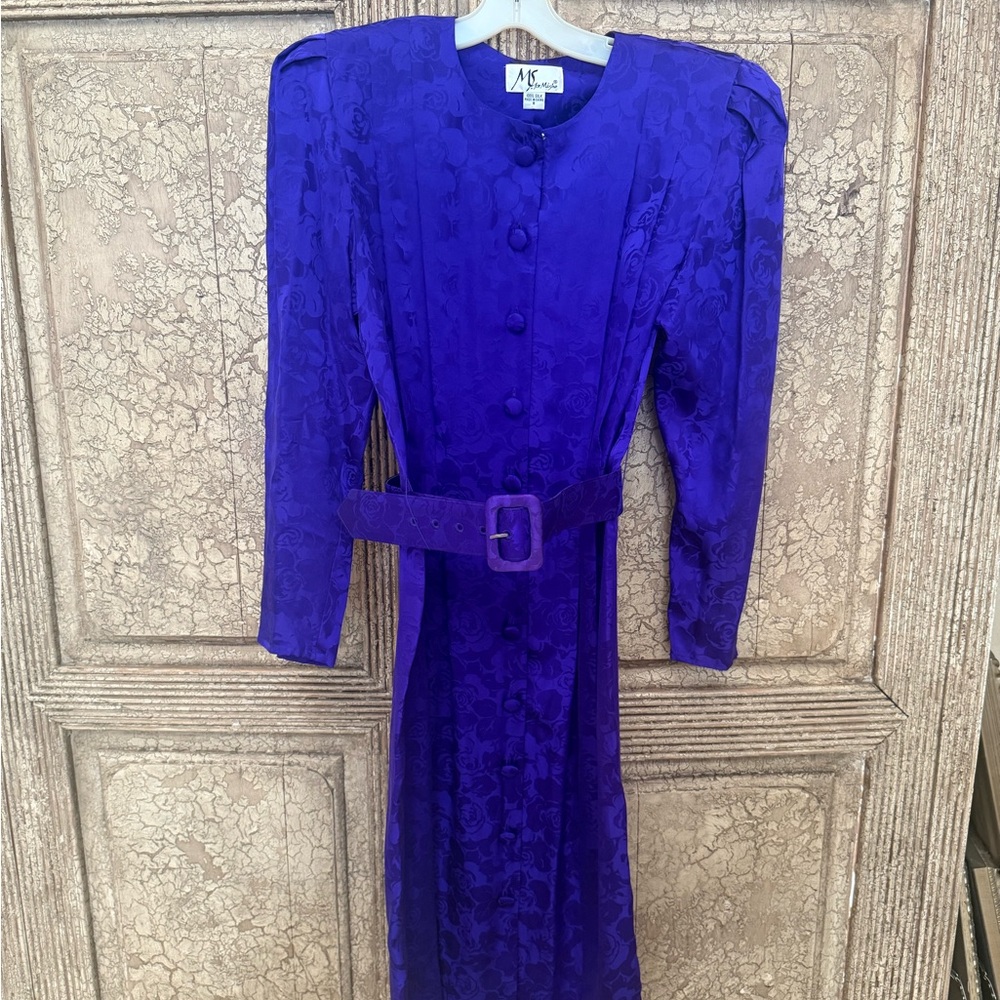 ISH Blue Sheath Dress with Puff Sleeves and Crew Neck